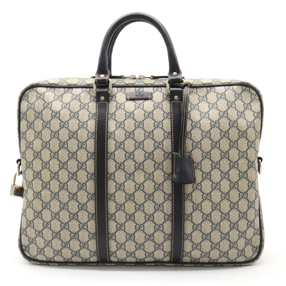 Gucci GG Supreme Business Bag Briefcase Leather Beige Cream Navy Blue
